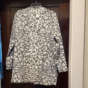 Cotton Emporium Gray and White Leopard Print Cardigan